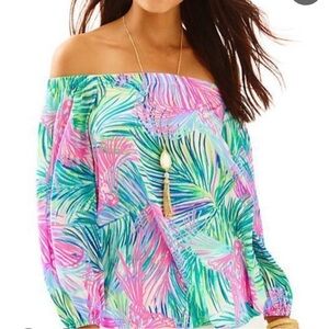 Lilly Pulitzer Medium Adira Off Shoulder Silk Top-Size Small